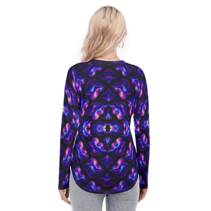 Women's Raglan Sleeves U-Shaped Hem Long Sleeves Blouse
