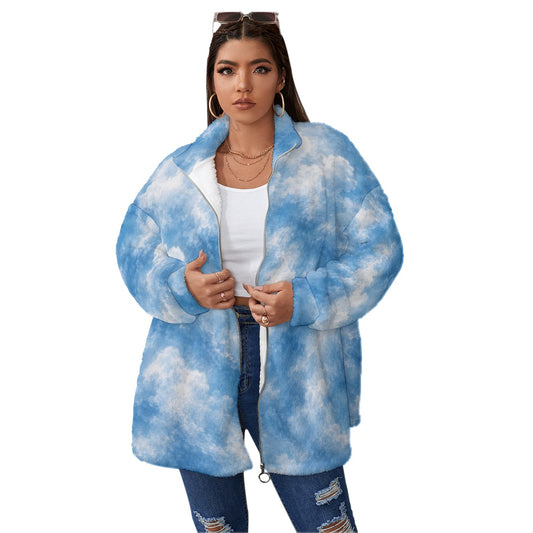 Unisex Borg-Fleece Stand-Up Collar Zip Coat — Plus Size - view 1