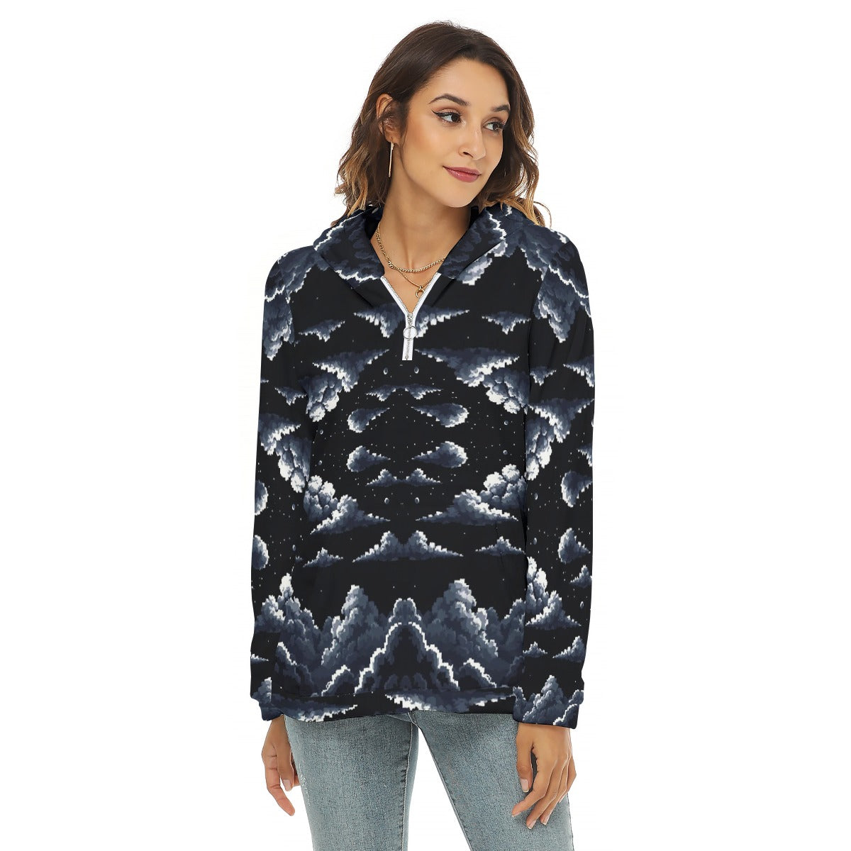 Women's Borg Fleece Hoodie With Half Zip