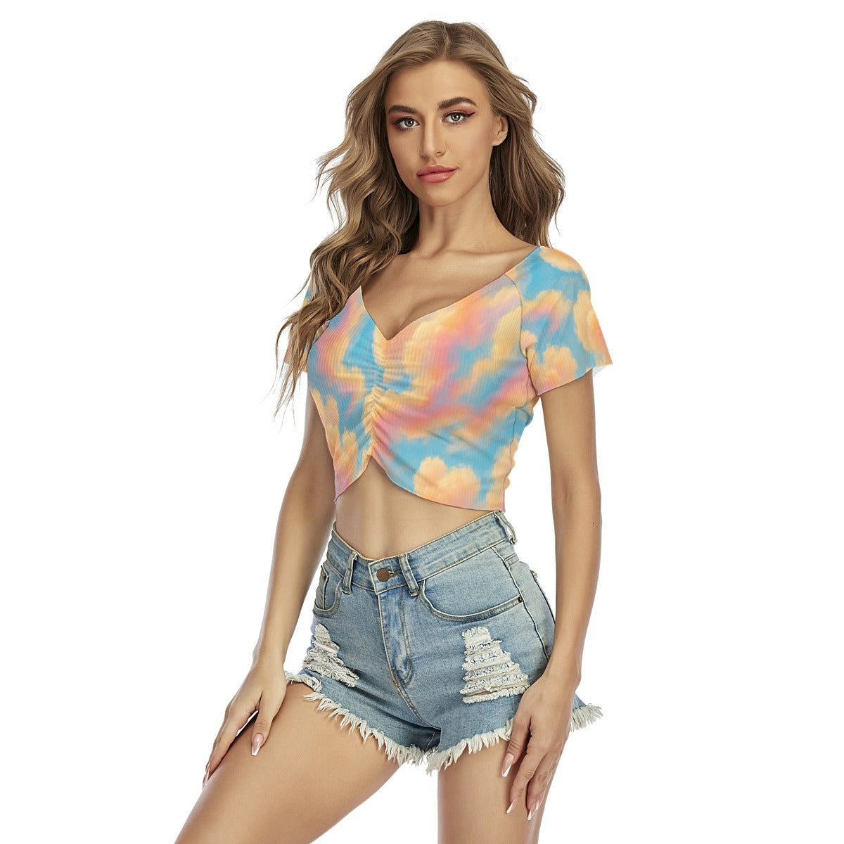 Women's Raglan Drawstring Front Crop Tee