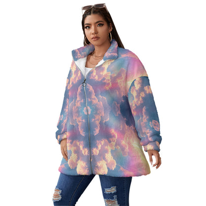 Unisex Borg Fleece Stand-up Collar Coat With Zipper Closure(Plus Size)