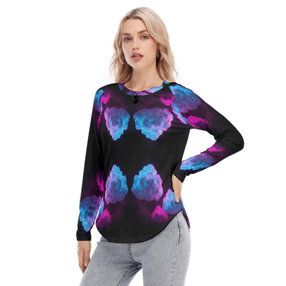 Women's Raglan Sleeves U-Shaped Hem Long Sleeves Blouse