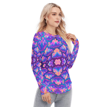 Women's Raglan Sleeves U-Shaped Hem Long Sleeves Blouse