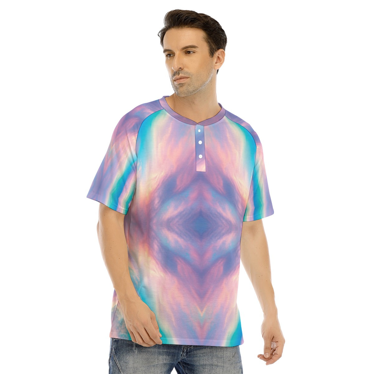 Men's Raglan Sleeve T-shirt With Button Closure