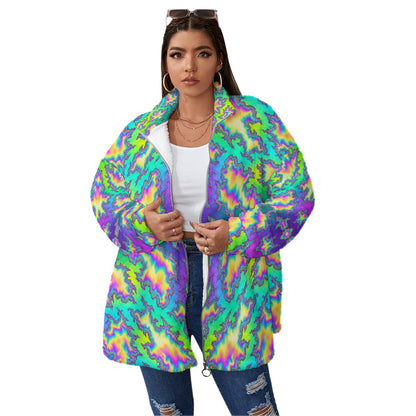 Unisex Borg Fleece Stand-up Collar Coat With Zipper Closure(Plus Size)