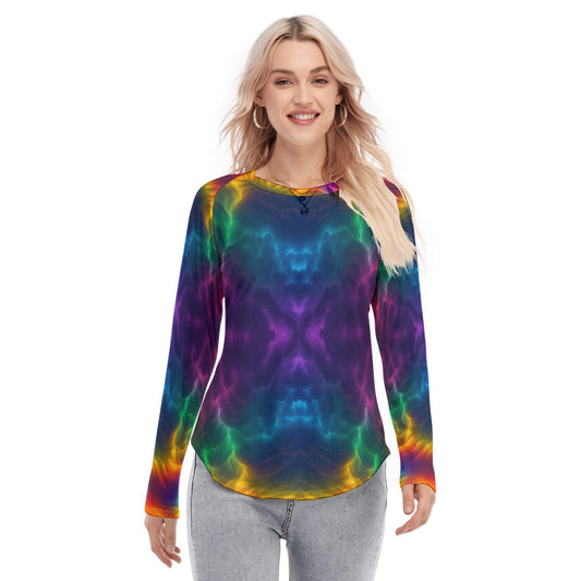 Women's Raglan Sleeves U-Shaped Hem Long Sleeves Blouse