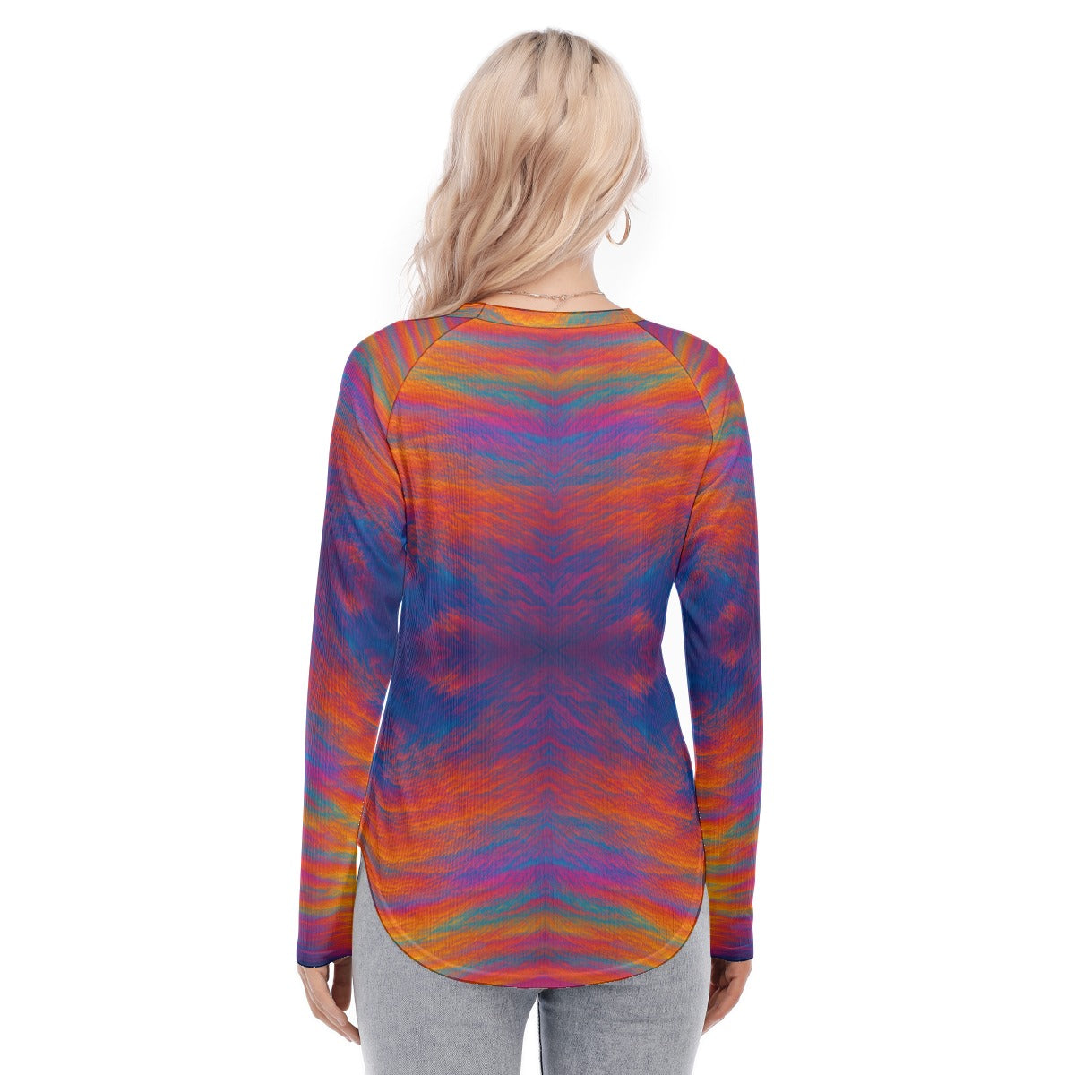 Women's Raglan Sleeves U-Shaped Hem Long Sleeves Blouse