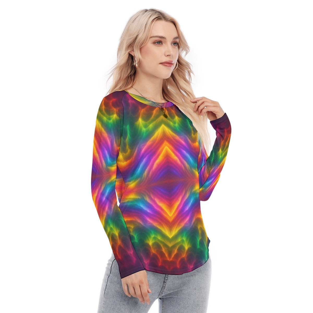 Women's Raglan Sleeves U-Shaped Hem Long Sleeves Blouse