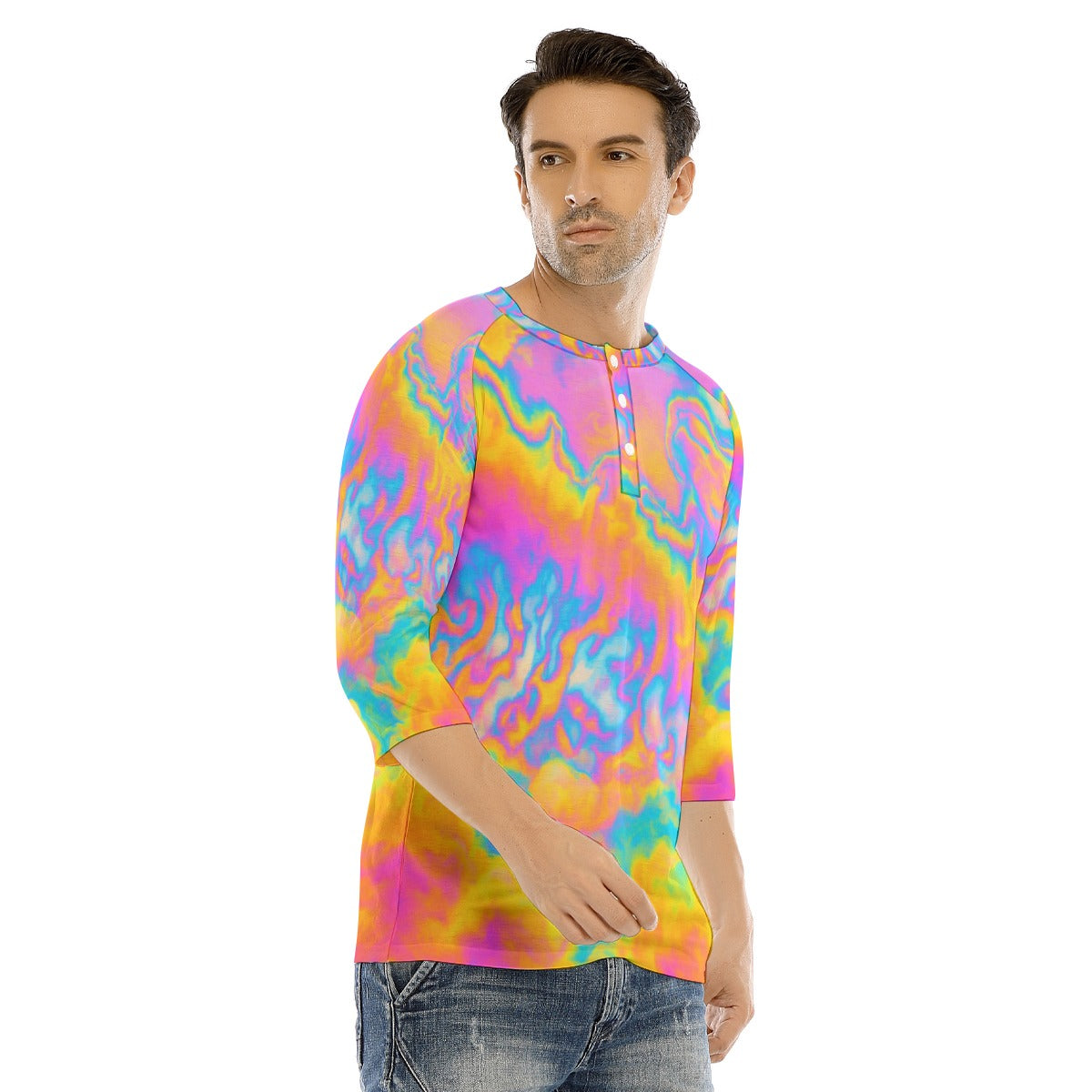 Men's Bracelet Sleeve T-shirt With Button Closure - view 2