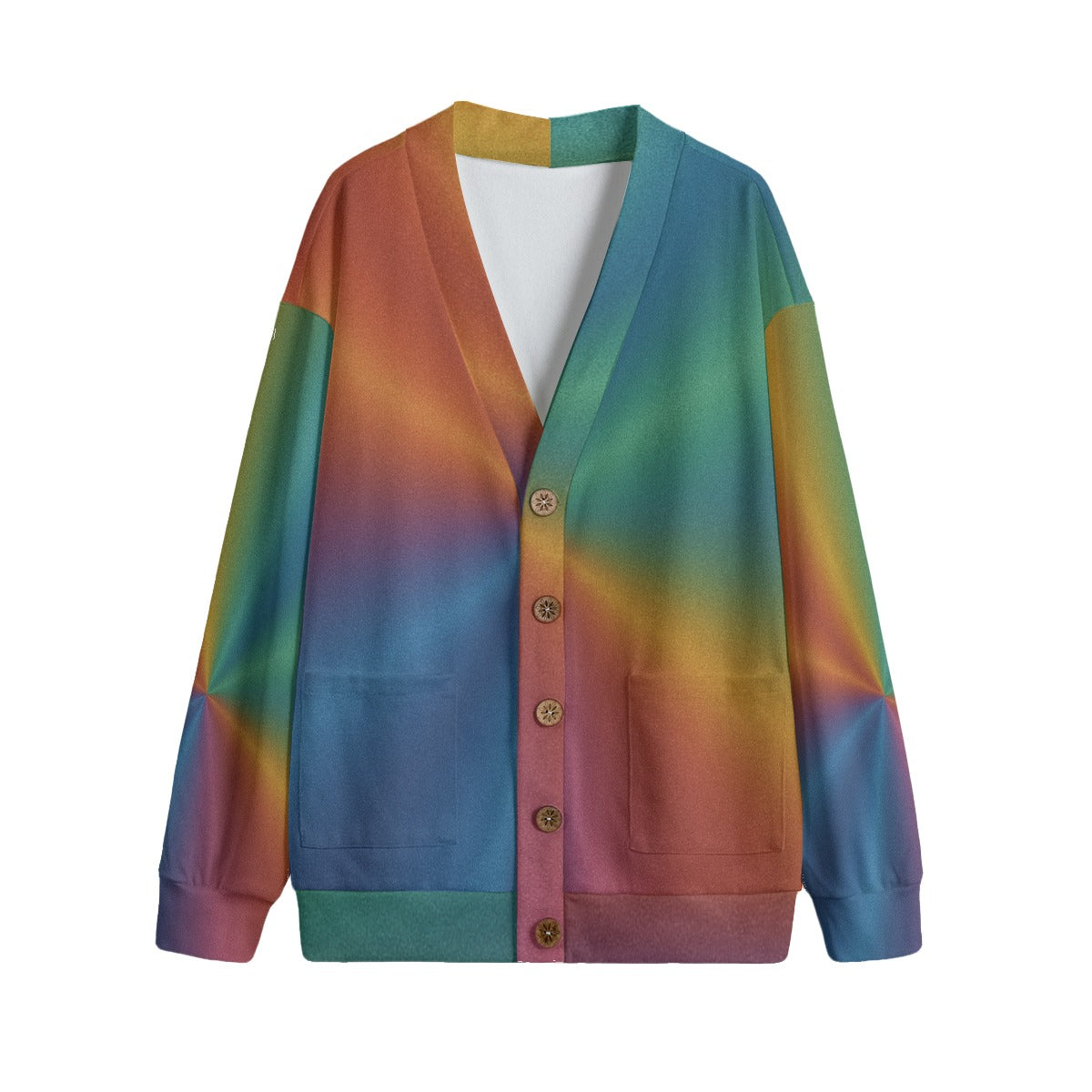 Unisex V-neck Knitted Fleece Cardigan With Button Closure