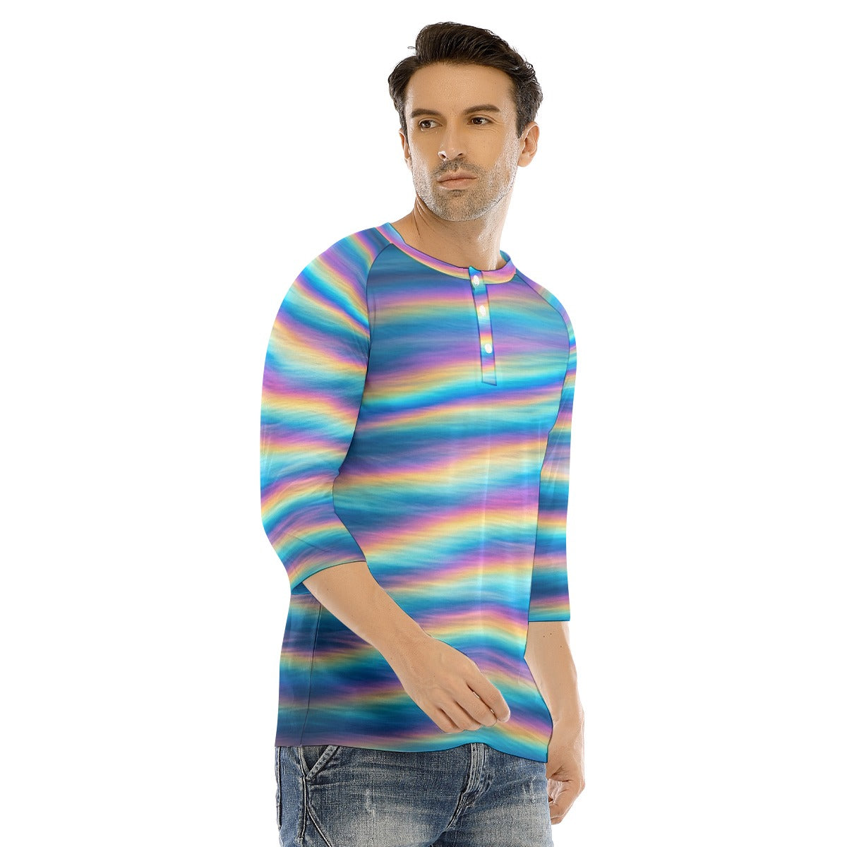 Men's Bracelet Sleeve T-shirt With Button Closure - view 2