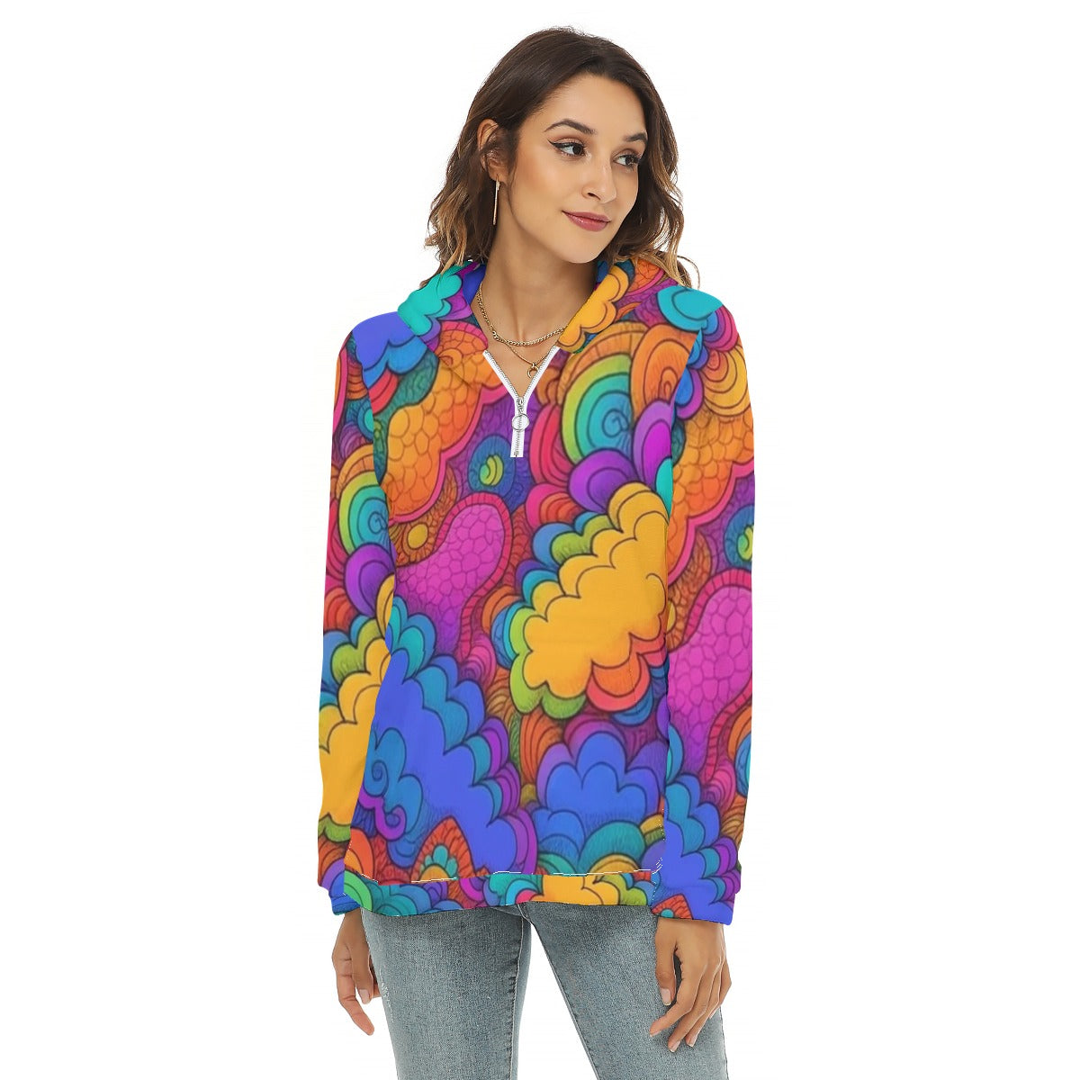 Women's Borg Fleece Hoodie With Half Zip