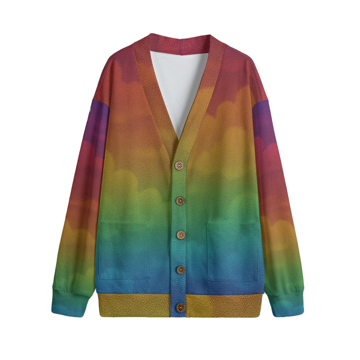 Unisex V-neck Knitted Fleece Cardigan With Button Closure