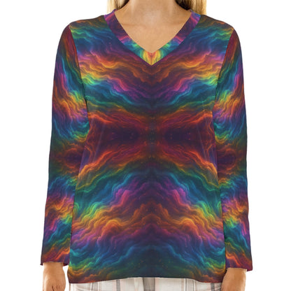 Women's Loose V-Neck T-Shirt With Long Sleeve