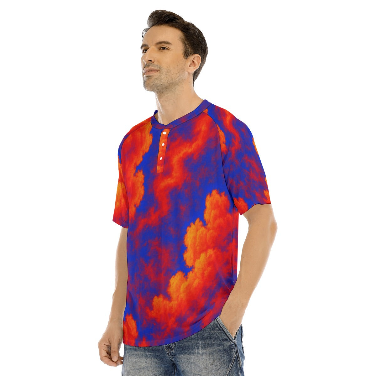 Men's Raglan Sleeve T-shirt With Button Closure