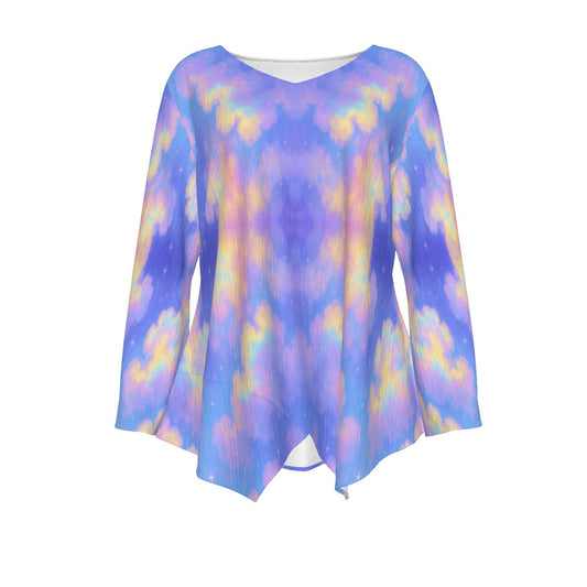 Women's V-neck T-shirt With Irregular Hem