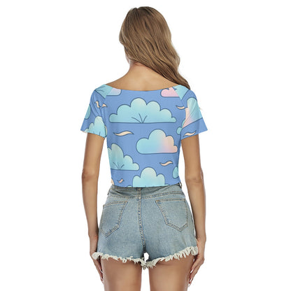 Women's Raglan Drawstring Front Crop Tee