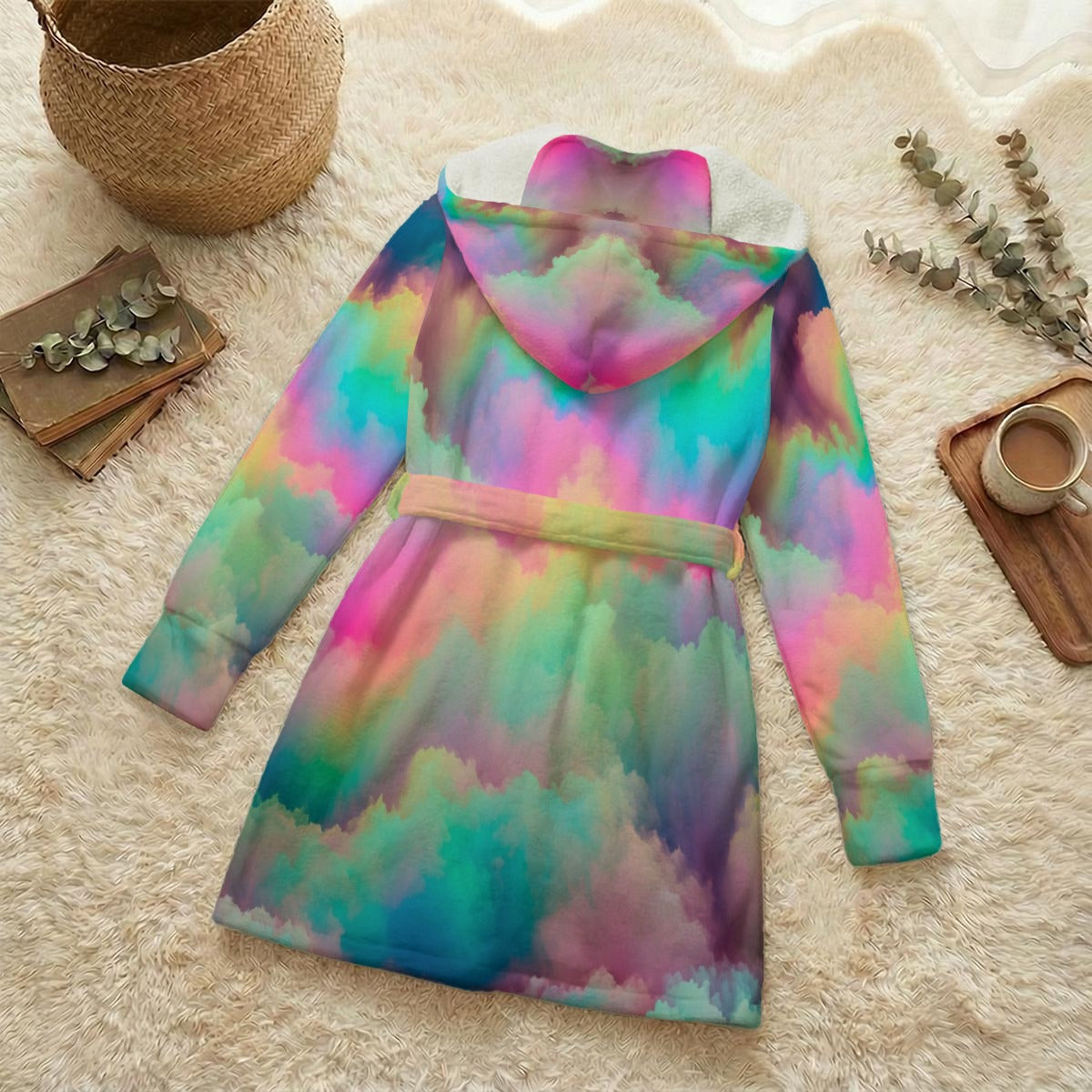 Unisex Flannel Hooded Robe With Eye Mask