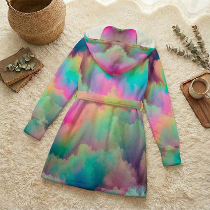 Unisex Flannel Hooded Robe With Eye Mask