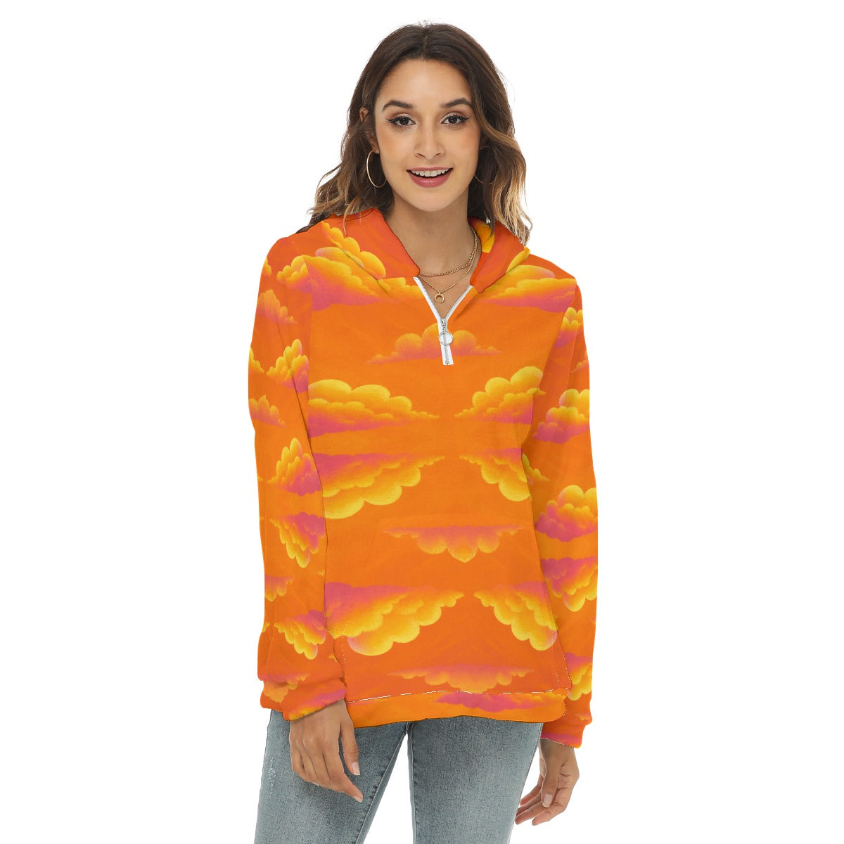 Women's Borg Fleece Hoodie With Half Zip