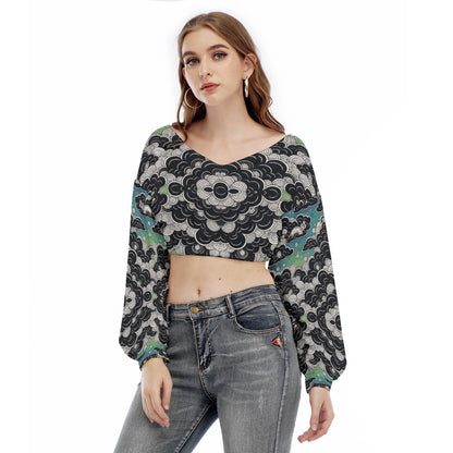 Women's V-neck Long Sleeve Cropped Sweatshirt
