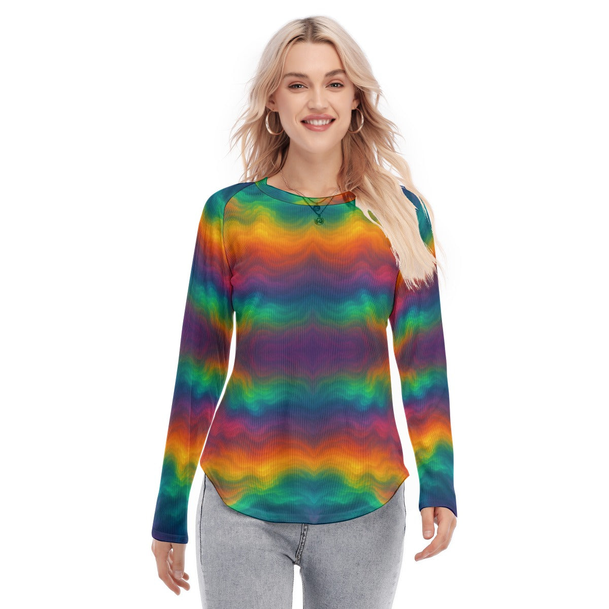 Women's Raglan Sleeves U-Shaped Hem Long Sleeves Blouse