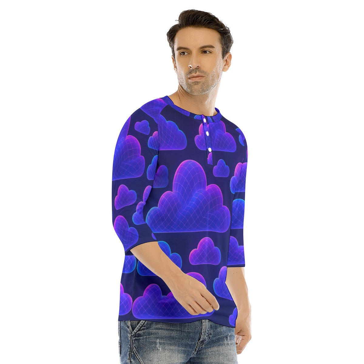 Men's Bracelet Sleeve T-shirt With Button Closure - view 2