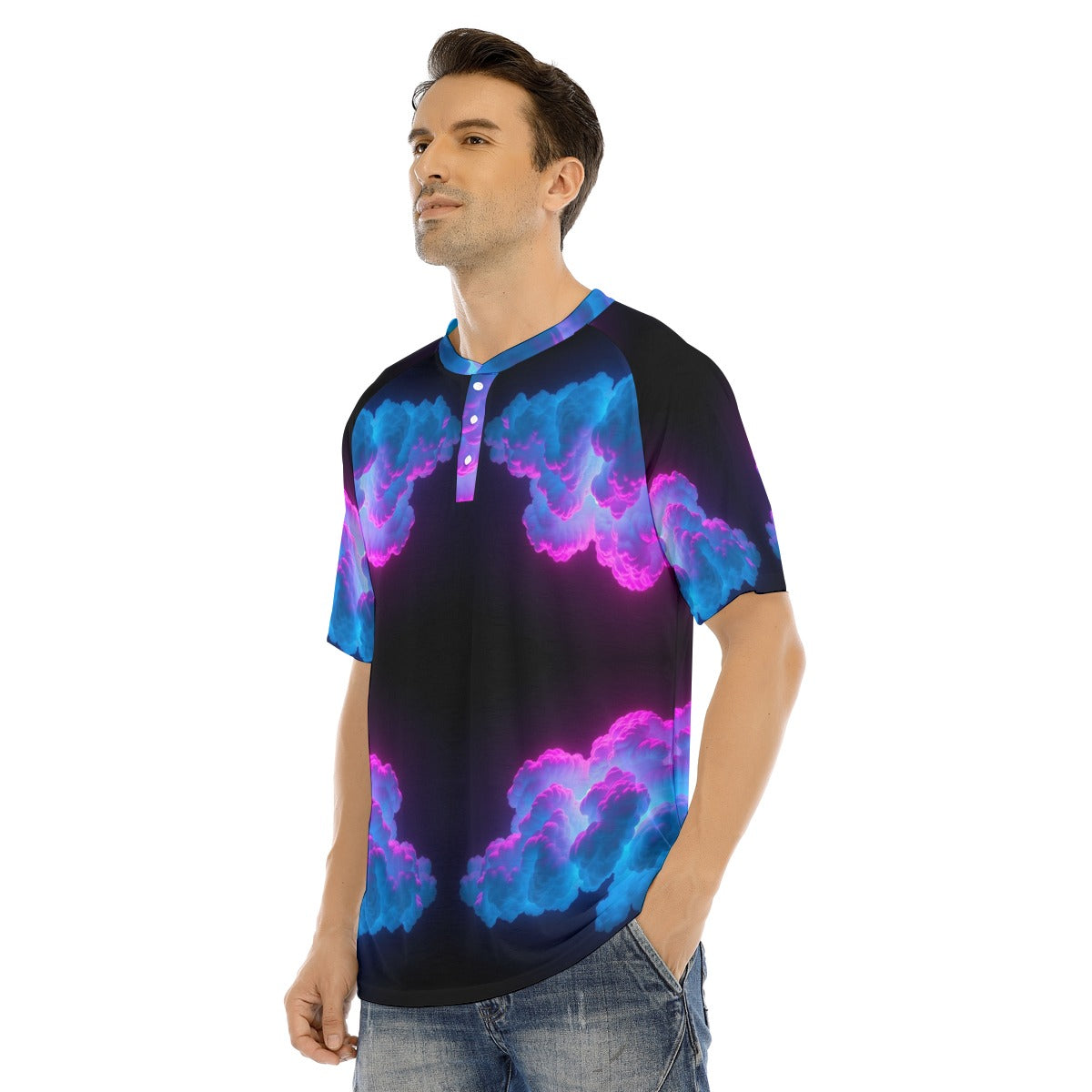 Men's Raglan Sleeve T-shirt With Button Closure