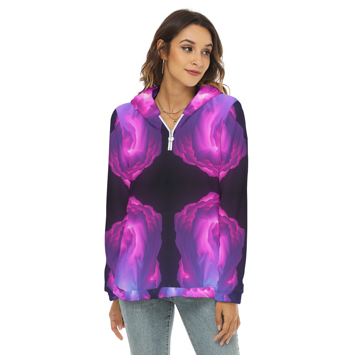 Women's Borg Fleece Hoodie With Half Zip