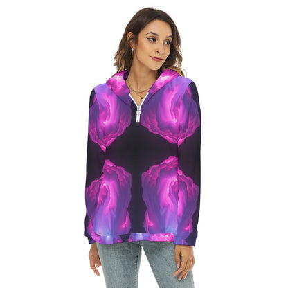 Women's Borg Fleece Hoodie With Half Zip