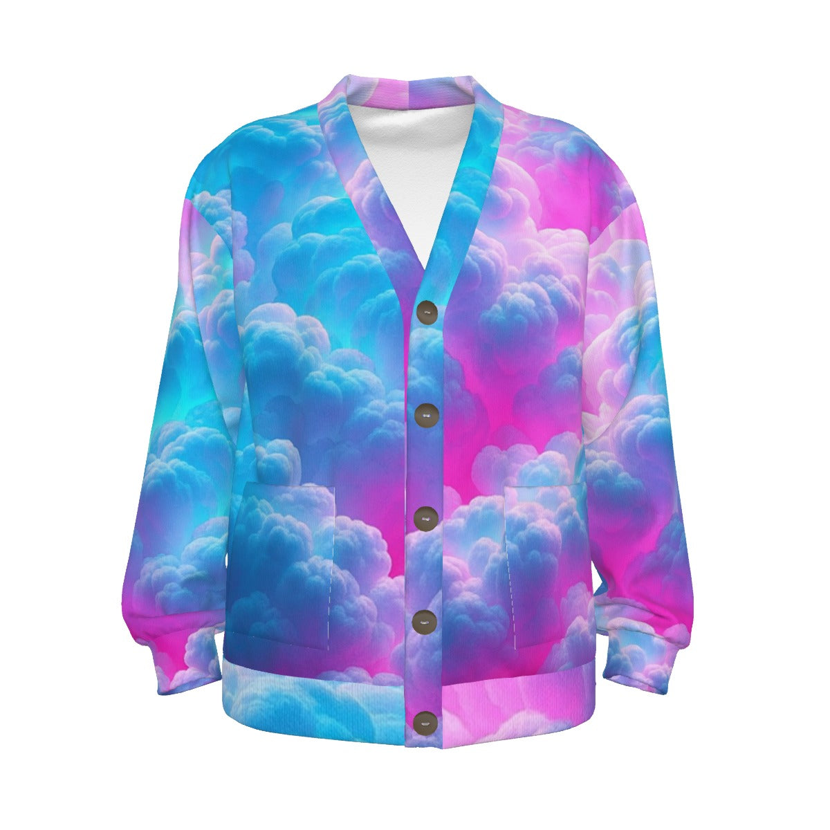 Unisex V-neck Knitted Fleece Cardigan With Button Closure