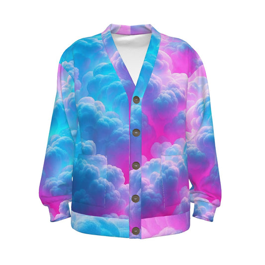 Unisex V-neck Knitted Fleece Cardigan With Button Closure