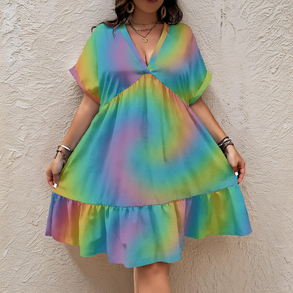 Unisex Women’s Floral V-Neck Short Sleeve Dress