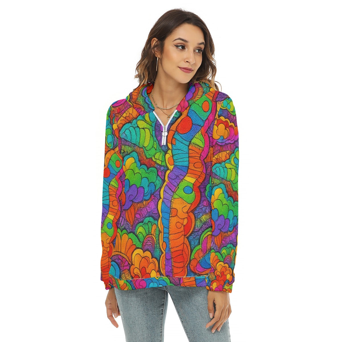 Women's Borg Fleece Hoodie With Half Zip