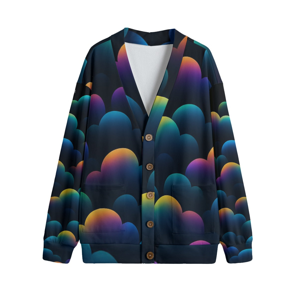 Unisex V-neck Knitted Fleece Cardigan With Button Closure