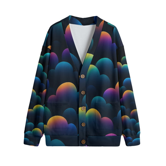 Unisex V-neck Knitted Fleece Cardigan With Button Closure