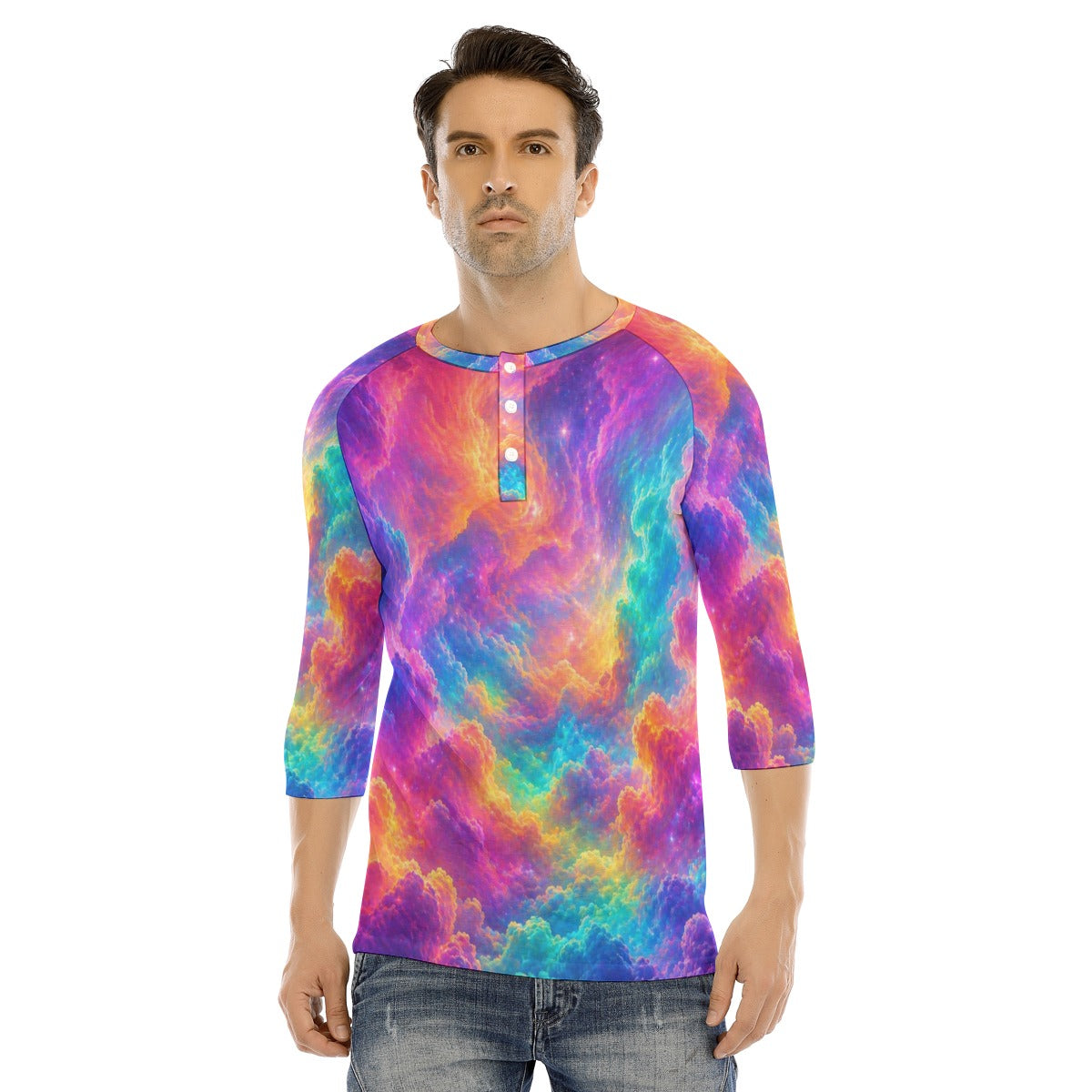 Men's Bracelet Sleeve T-shirt With Button Closure - view 1