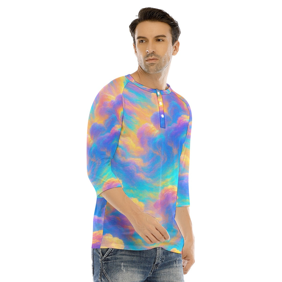 Men's Bracelet Sleeve T-shirt With Button Closure