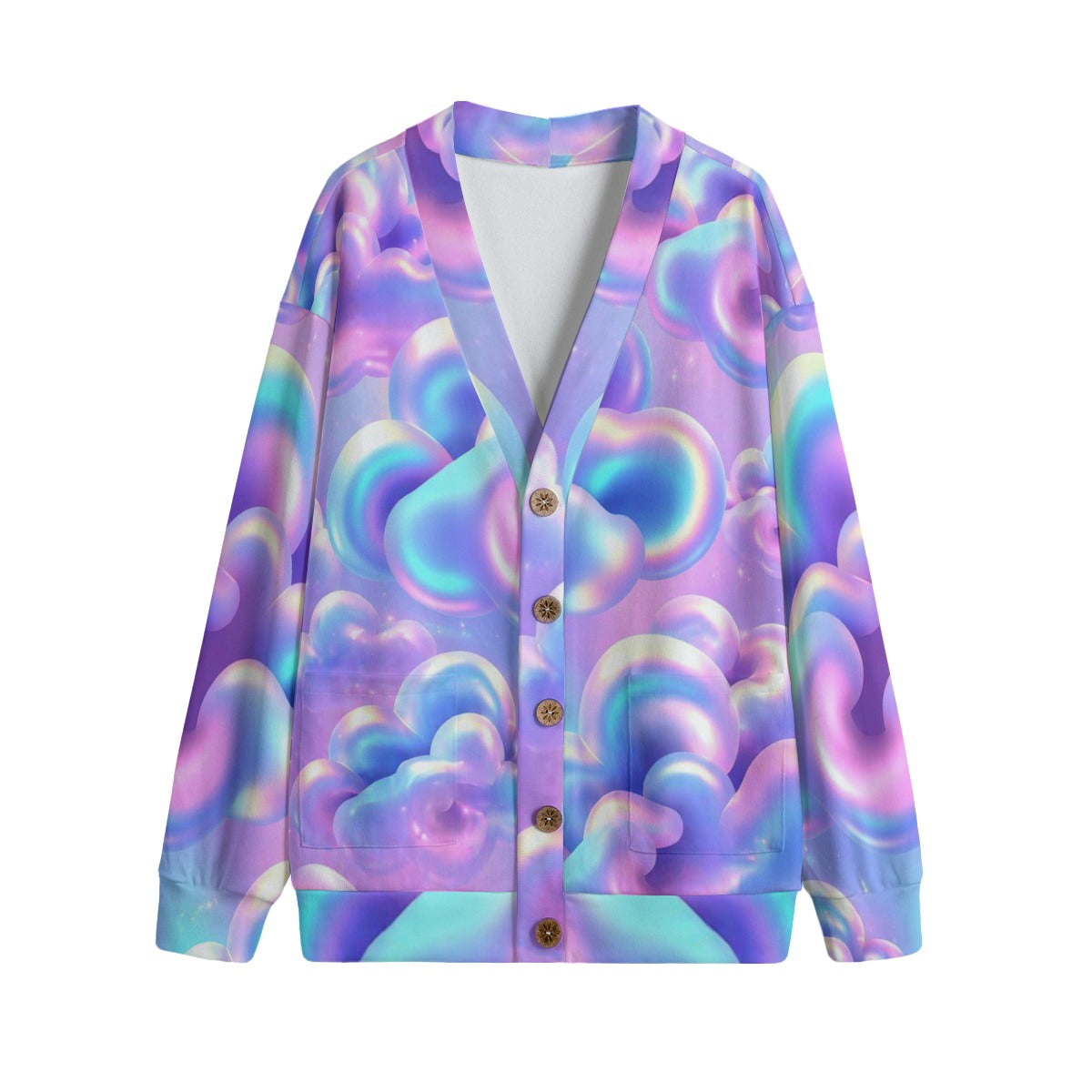Unisex V-neck Knitted Fleece Cardigan With Button Closure