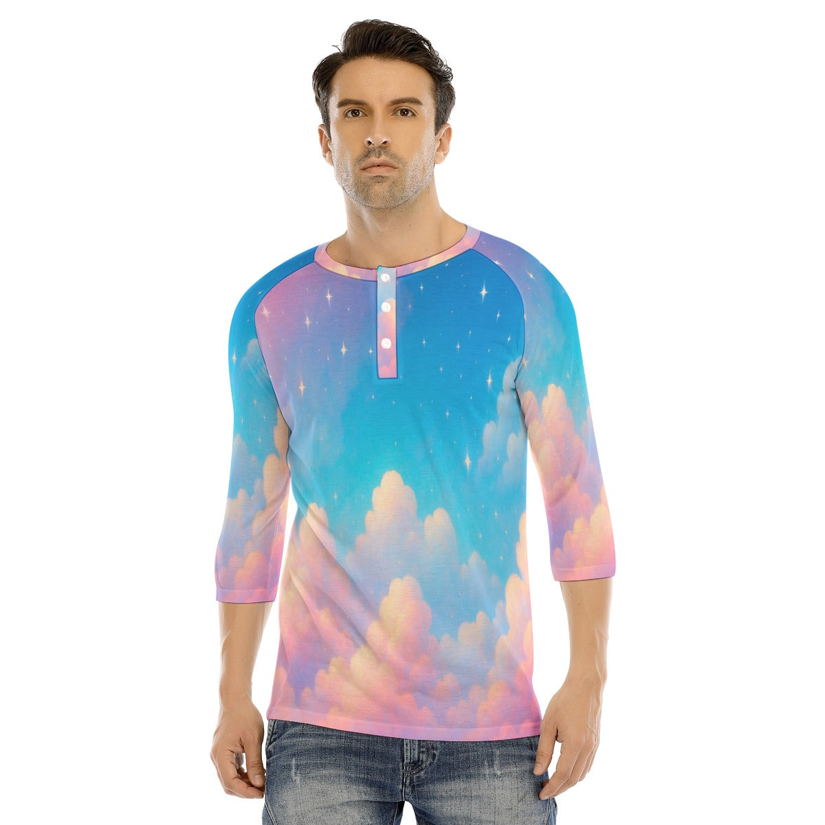 Men's Bracelet Sleeve T-shirt With Button Closure - view 1