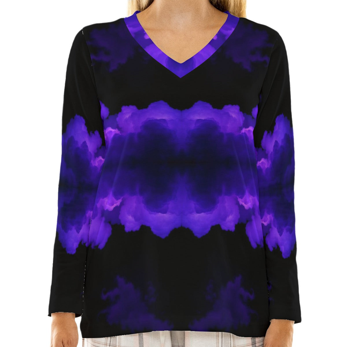 Women's Loose V-Neck T-Shirt With Long Sleeve