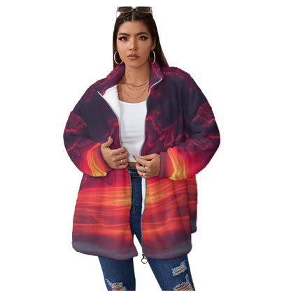 Unisex Borg Fleece Stand-up Collar Coat With Zipper Closure(Plus Size)