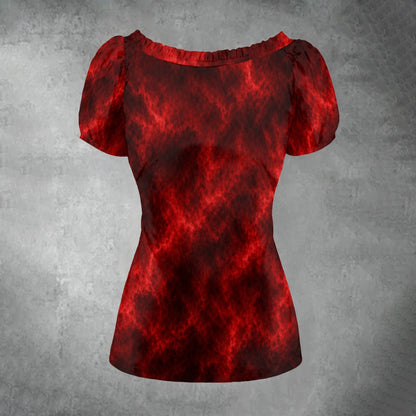 All-over print Women's Puff Sleeve Pleated Shirt