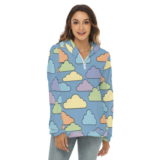 Women's Borg Fleece Hoodie With Half Zip