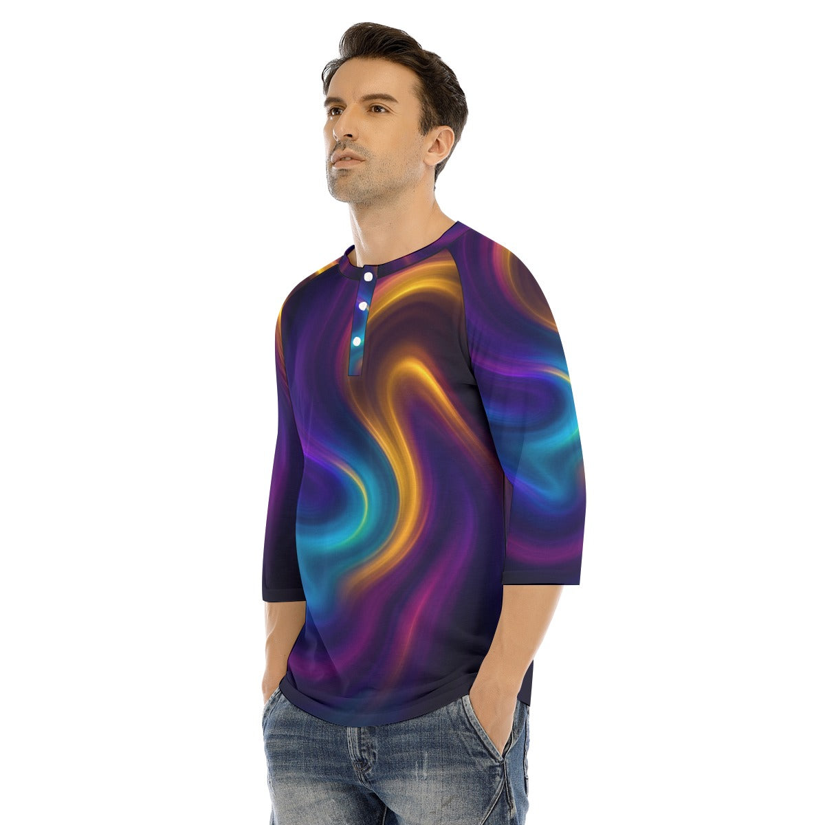Men's Bracelet Sleeve T-shirt With Button Closure - view 3
