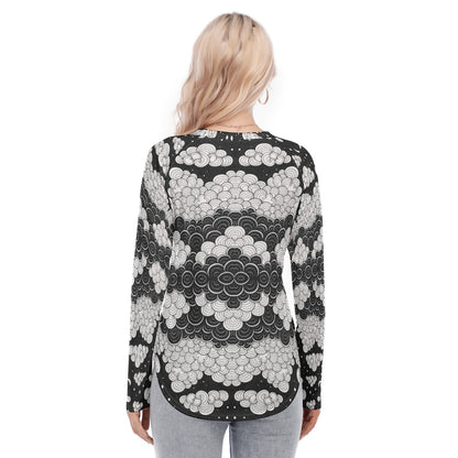 Women's Raglan Sleeves U-Shaped Hem Long Sleeves Blouse