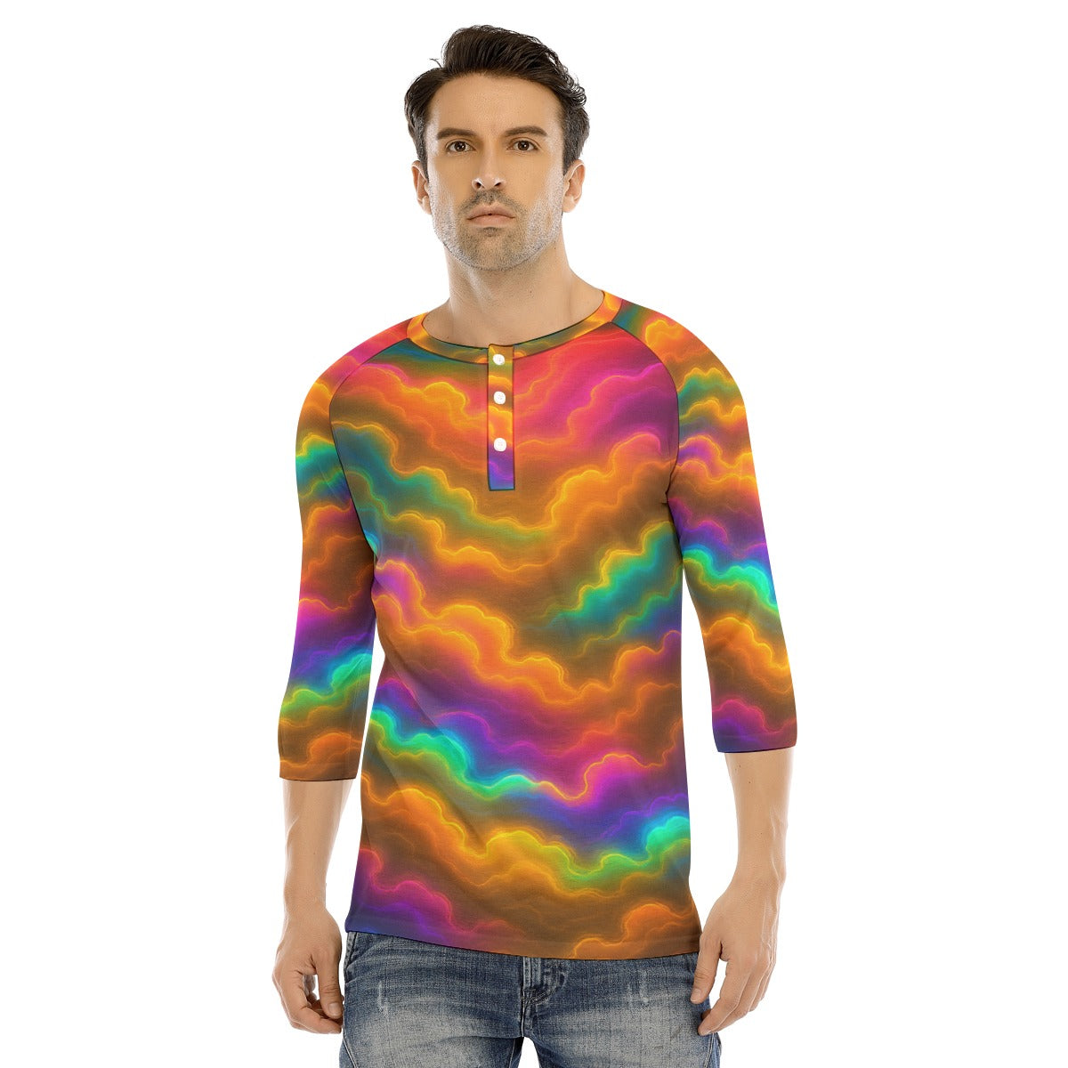 Men's Bracelet Sleeve T-shirt With Button Closure - view 1