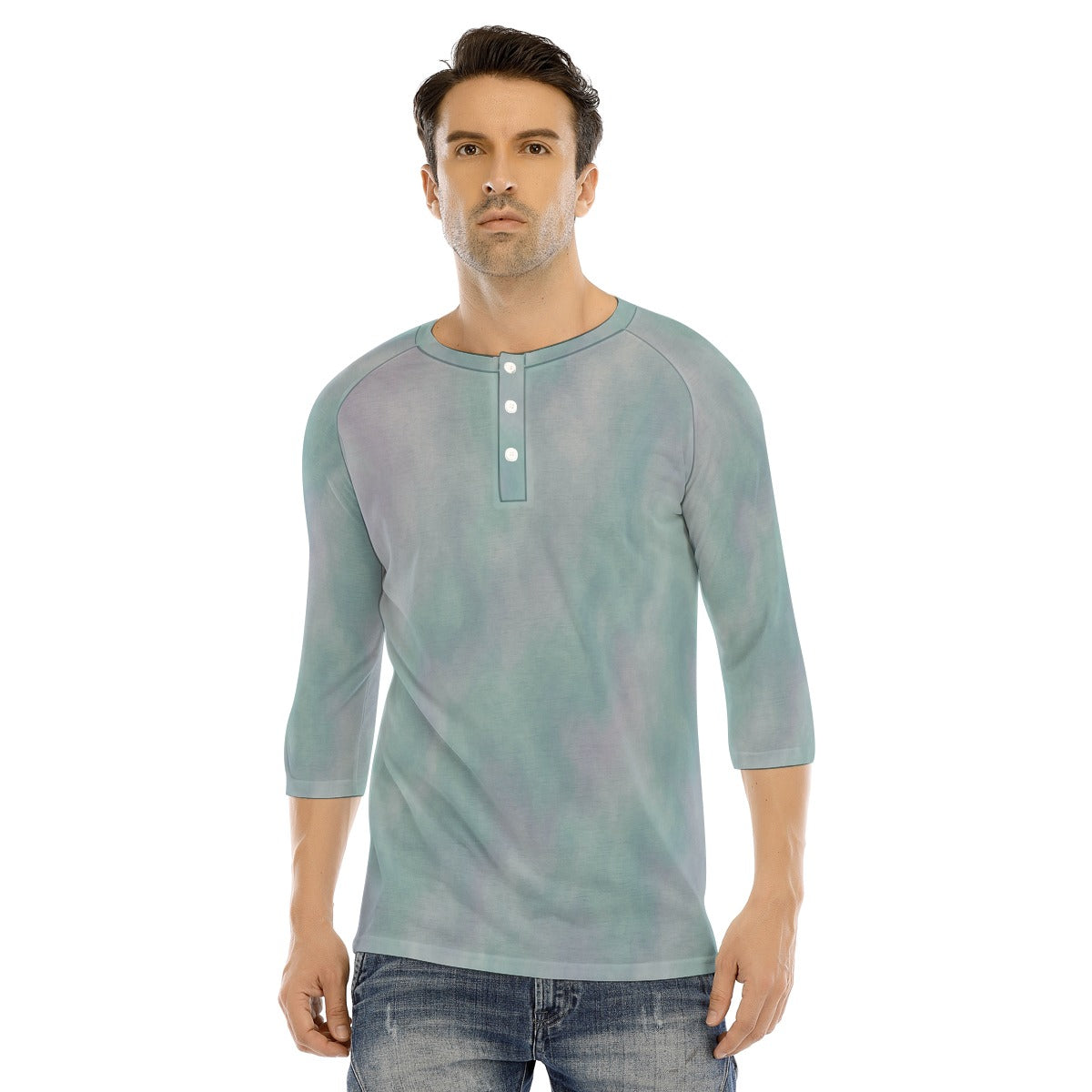 Men's Bracelet Sleeve T-shirt With Button Closure - view 1