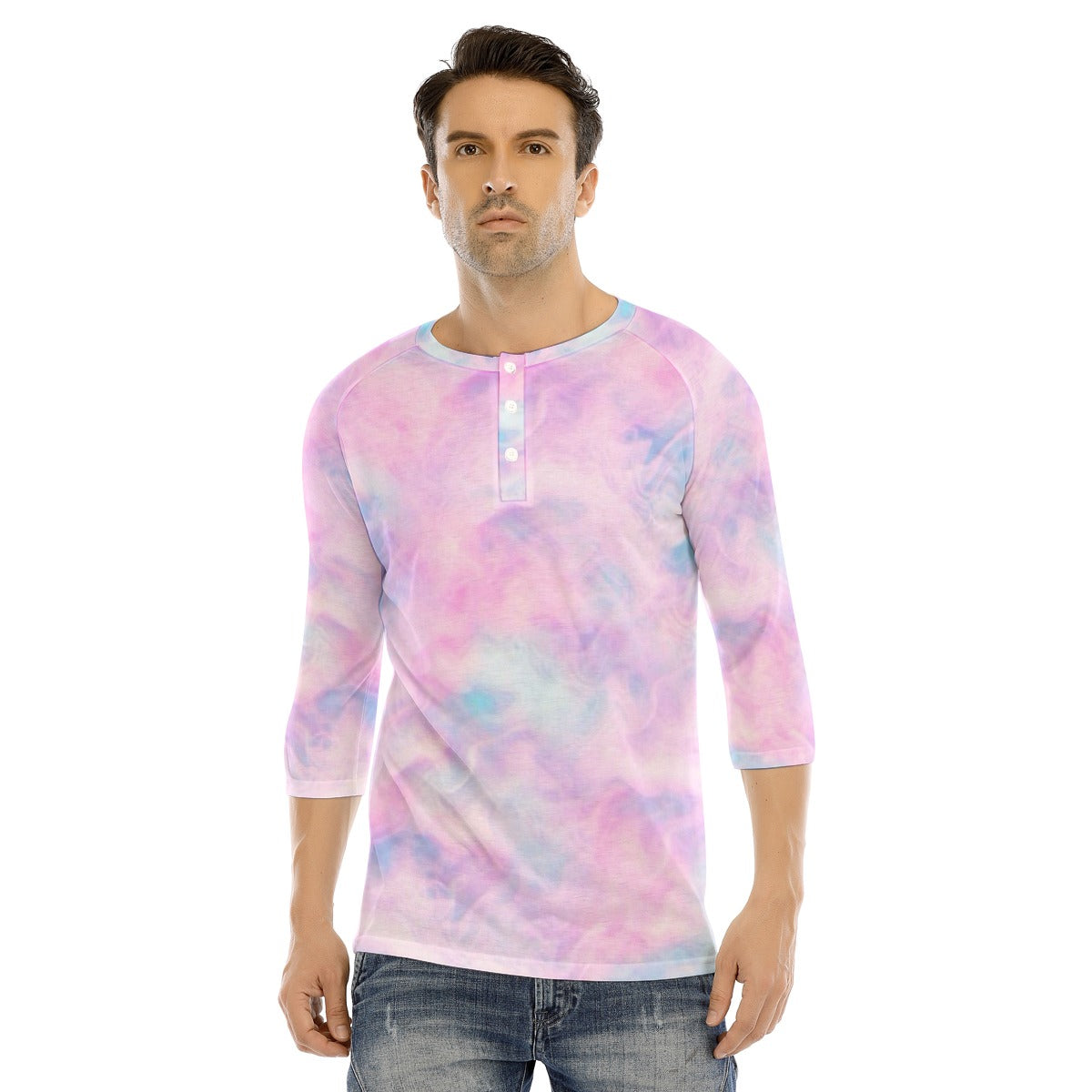 Men's Bracelet Sleeve T-shirt With Button Closure - view 1