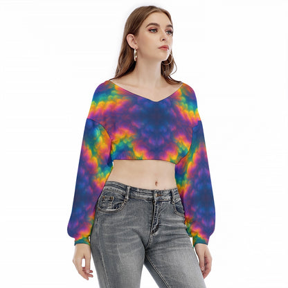 Women's V-neck Long Sleeve Cropped Sweatshirt